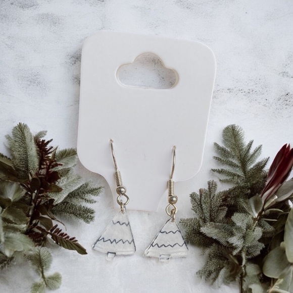 FREE with Holiday T shirt purchase! White Christmas Tree Earrings Handmade - Picture 3 of 4
